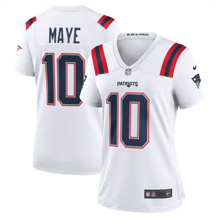 Women%27s New England Patriots #10 Drake Maye 2024 Draft White Football Stitched Jersey Dzhi